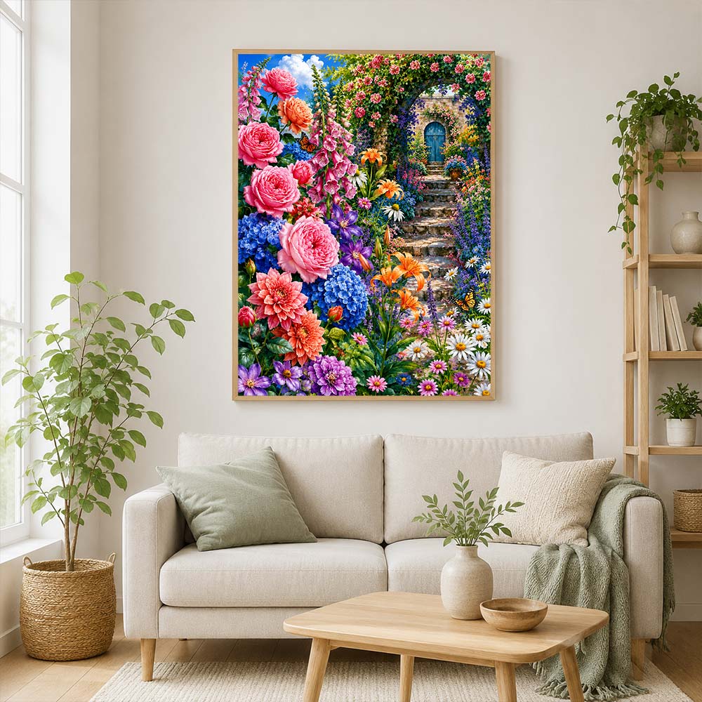5D Diamond Painting – Verzauberter Blütenpfad