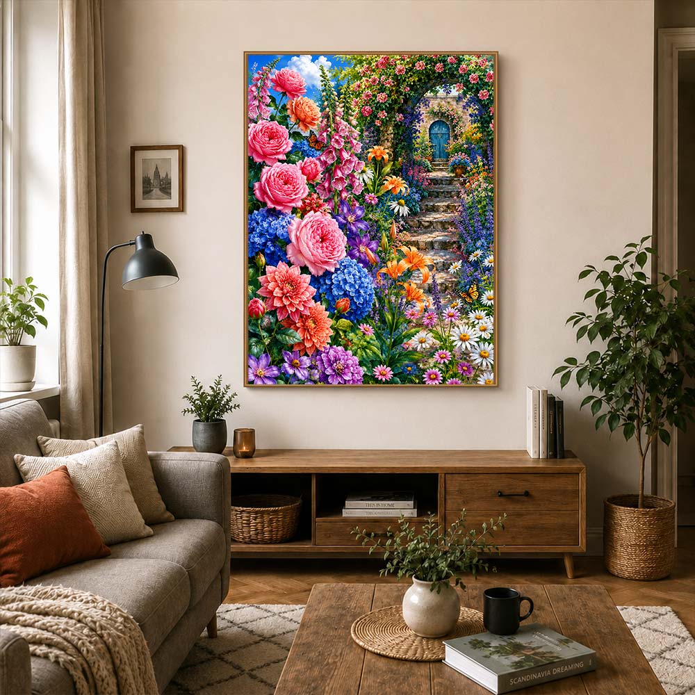 5D Diamond Painting – Verzauberter Blütenpfad