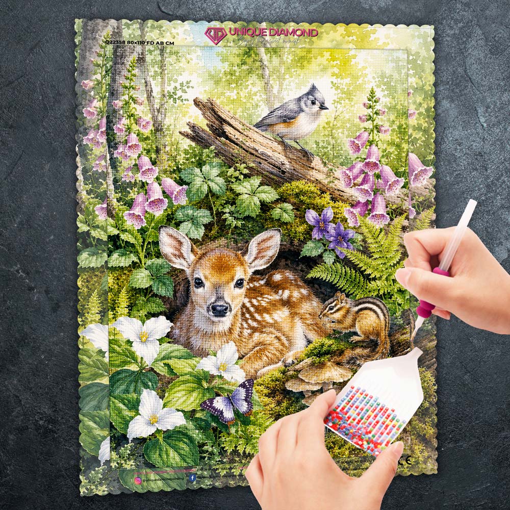 5D Diamond Painting – Waldlicht der Frühlingsruhe
