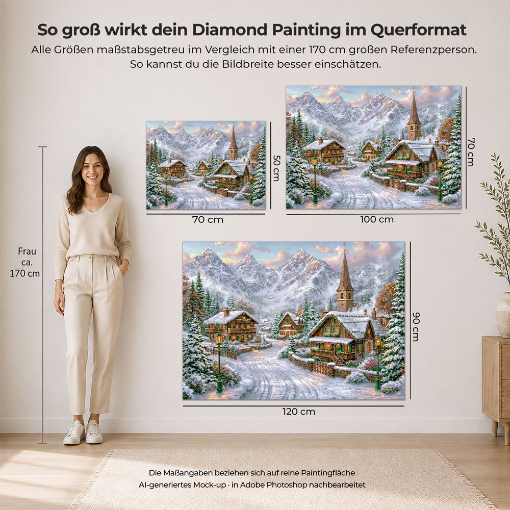 5D Diamond Painting – Winterdorf im Alpenglühen