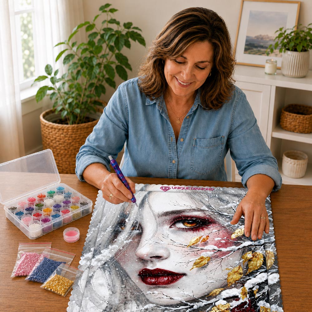 5D Diamond Painting – Wintergeist der Goldenen Blätter