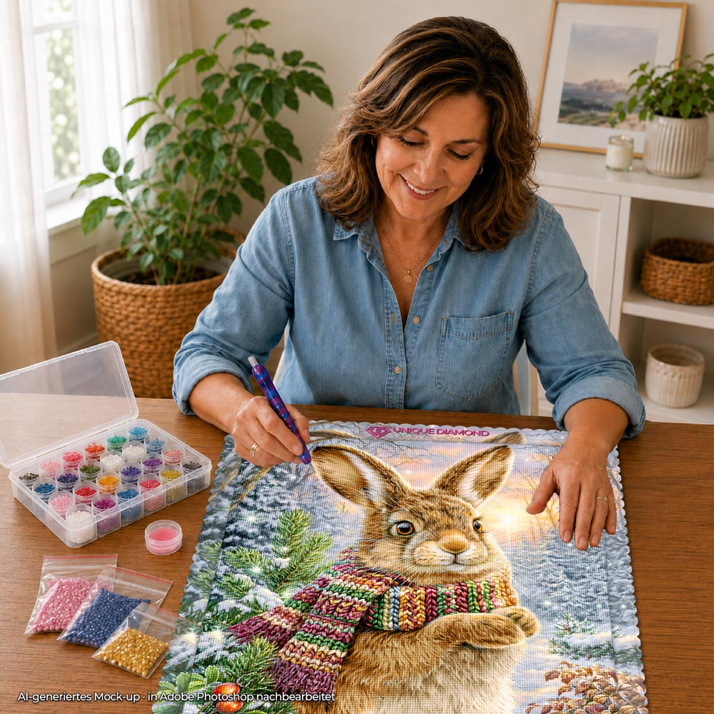 5D Diamond Painting – Winterhase im Kuschelschal