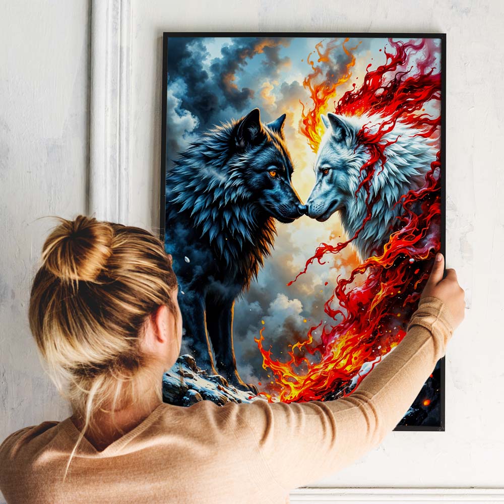 5D Diamond Painting – Wölfe des Feuers und Eises, Unique-Diamond