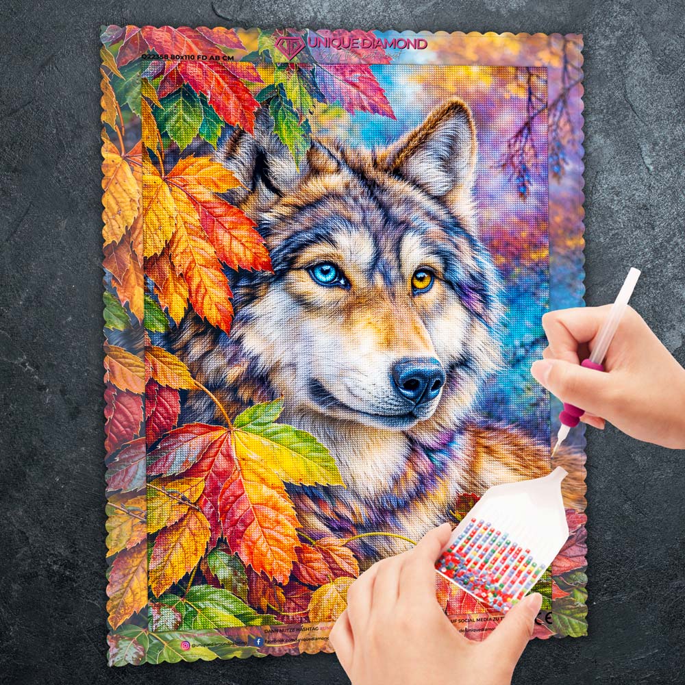 5D Diamond Painting – Wolf Kaelan im Herbstglanz