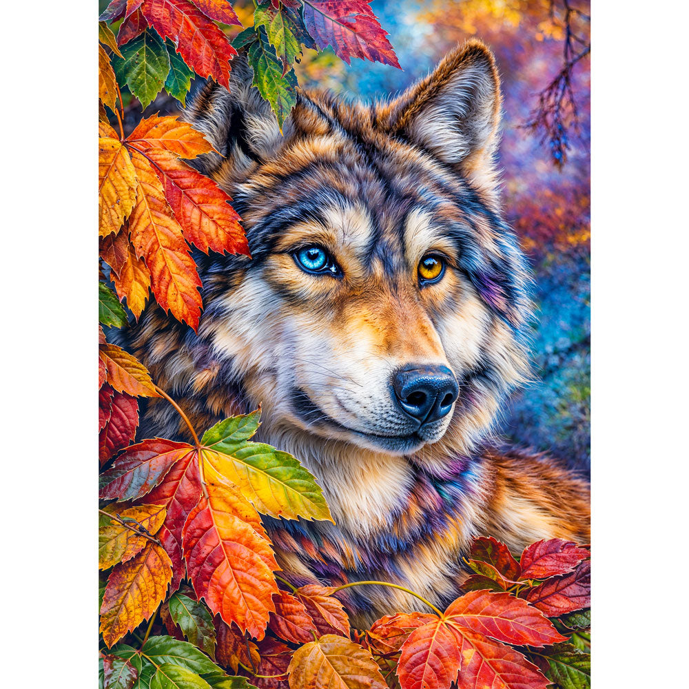 5D Diamond Painting – Wolf Kaelan im Herbstglanz, Unique-Diamond