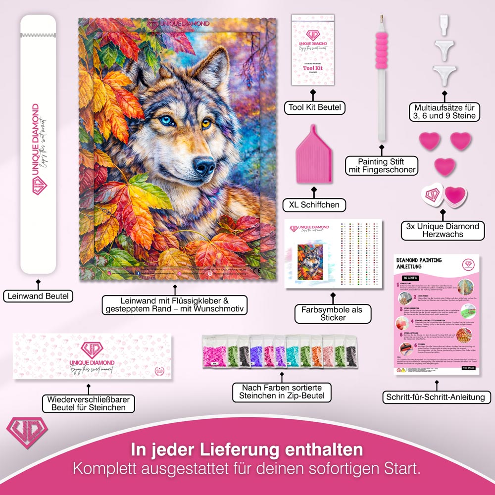 5D Diamond Painting – Wolf Kaelan im Herbstglanz