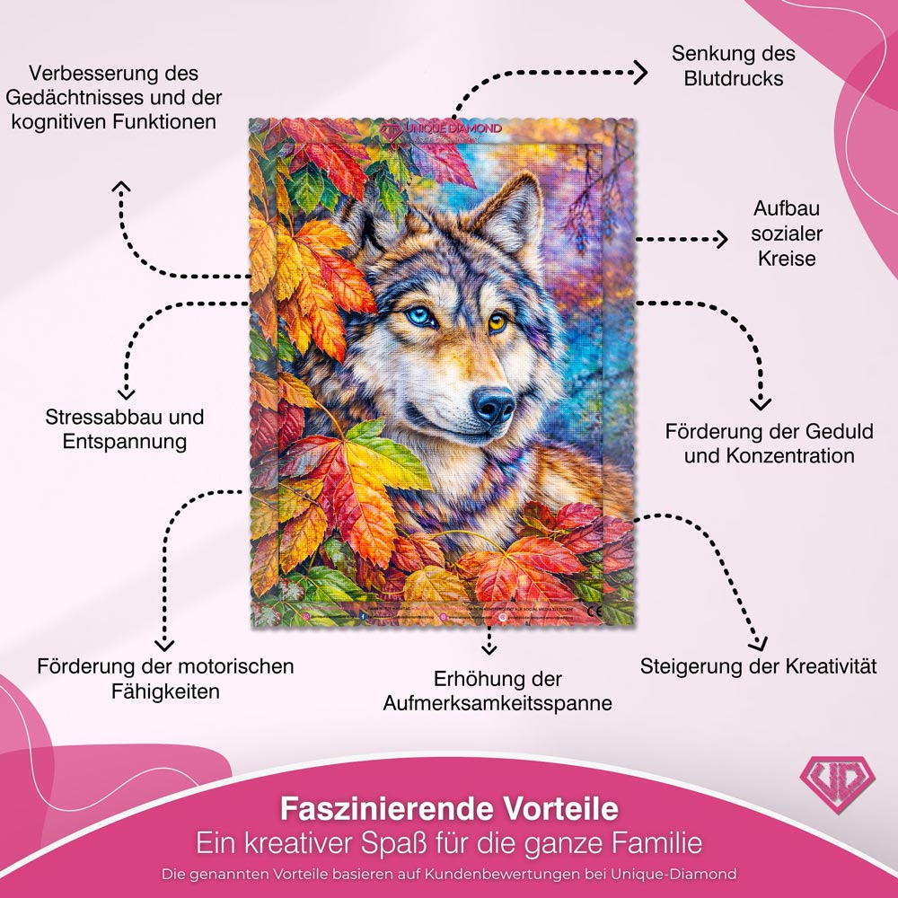 5D Diamond Painting – Wolf Kaelan im Herbstglanz