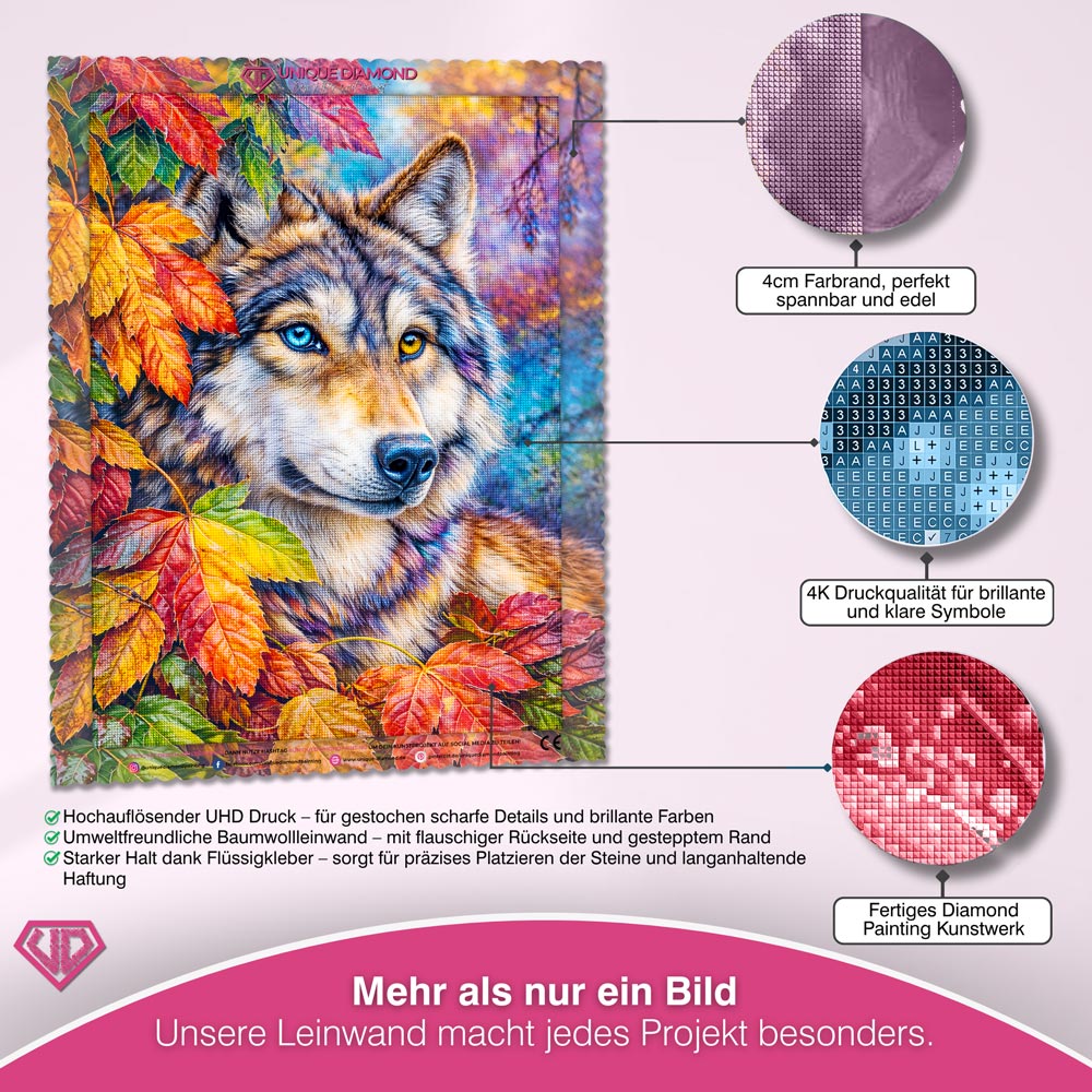 5D Diamond Painting – Wolf Kaelan im Herbstglanz