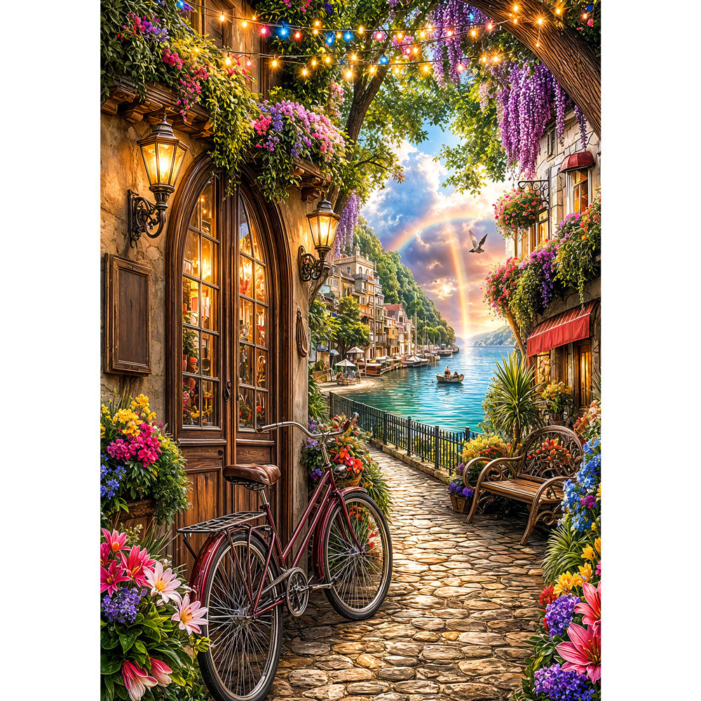 5D Diamond Painting – Zauberhafte Ufergasse im Abendlicht | Unique Diamond