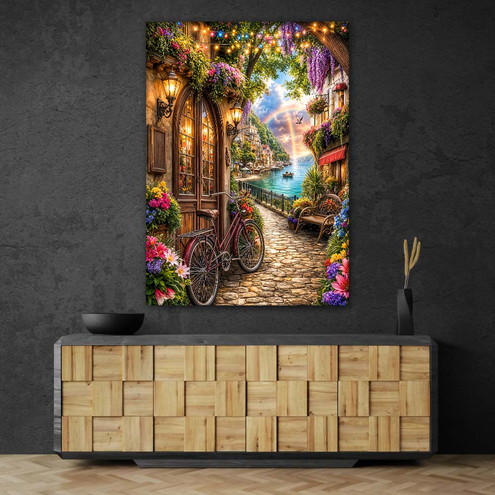 5D Diamond Painting – Zauberhafte Ufergasse im Abendlicht