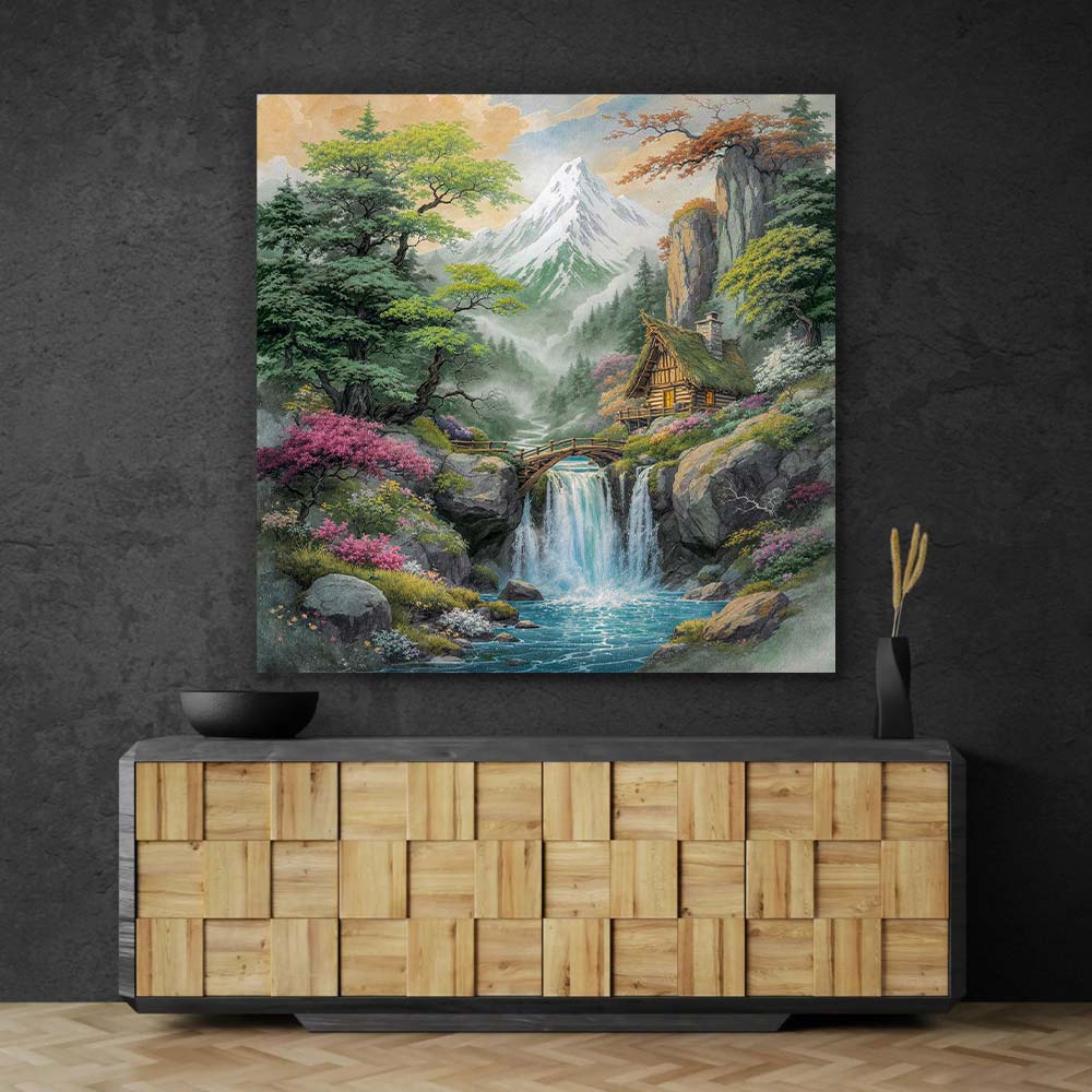 5D Diamond Painting – Zauberhütte am Wasserfall Unique-Diamond