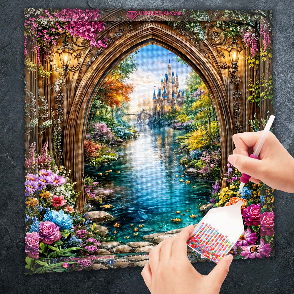 5D Diamond Painting – Zauberschloss am Kristallfluss