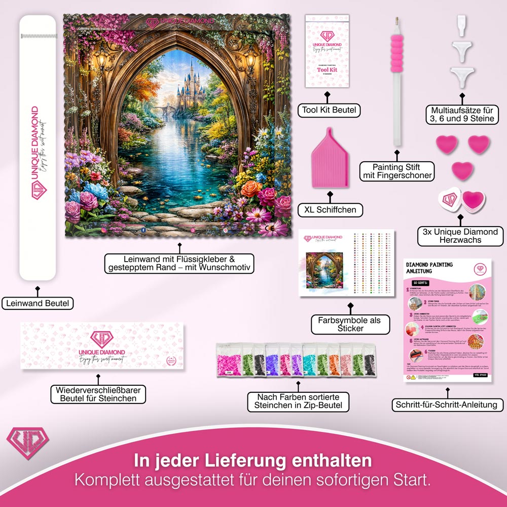 5D Diamond Painting – Zauberschloss am Kristallfluss