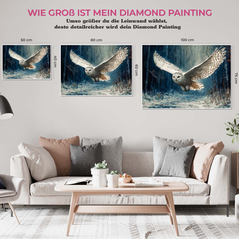 5D Diamond Painting mit AB-Effekt - Eule im Winterwald, Unique-Diamond