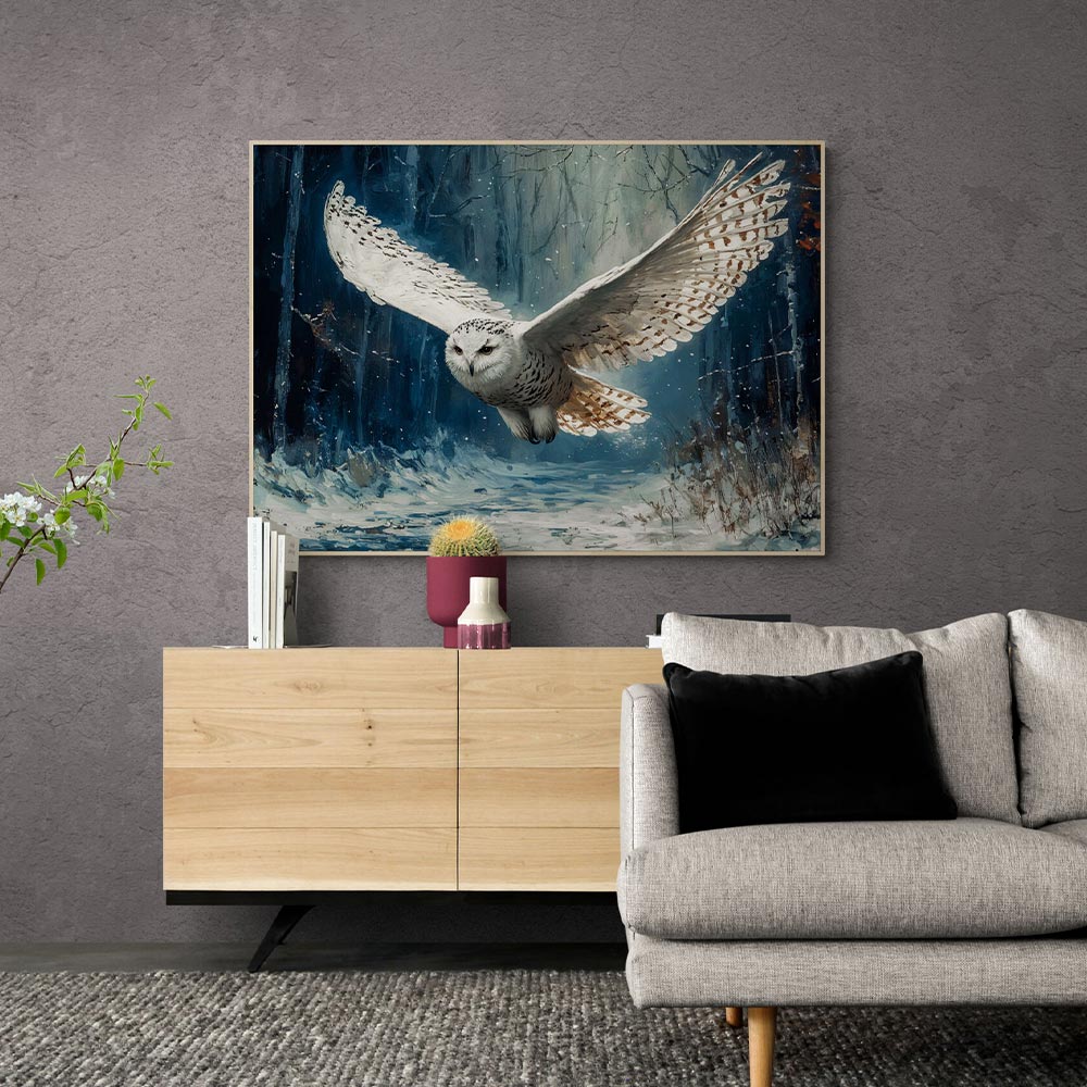 5D Diamond Painting mit AB-Effekt - Eule im Winterwald, Unique-Diamond