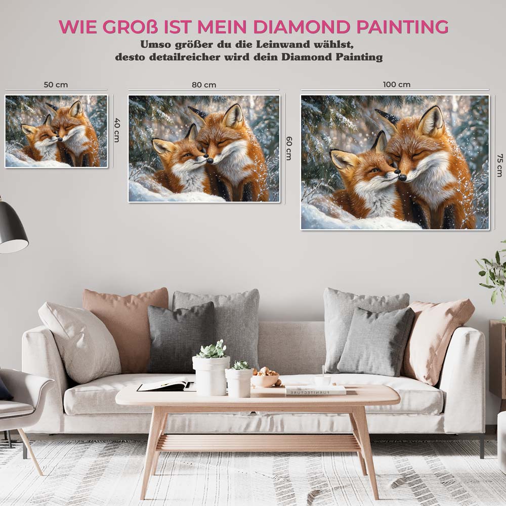 5D Diamond Painting mit AB-Effekt - Füchse im Schnee, Unique-Diamond