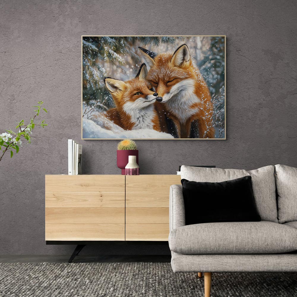 5D Diamond Painting mit AB-Effekt - Füchse im Schnee, Unique-Diamond