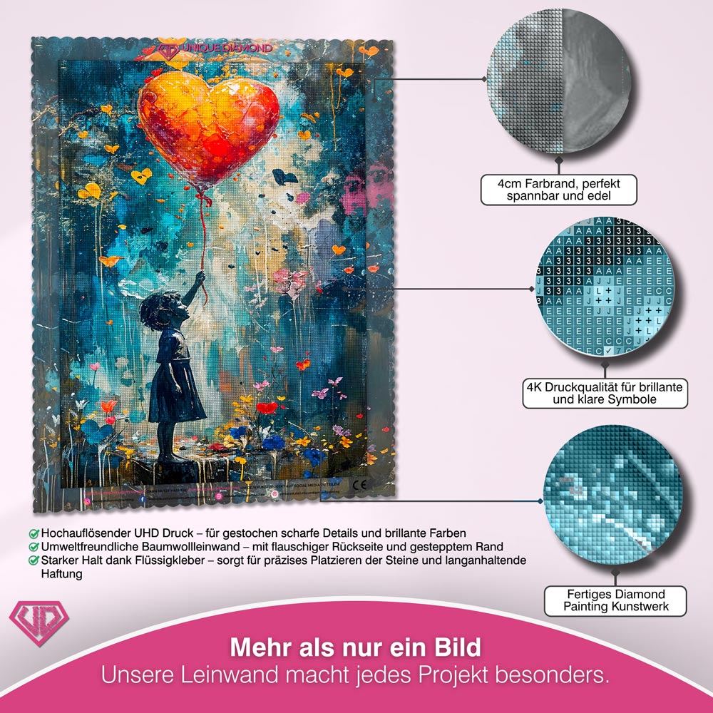 5D Diamond Painting - Herzballon der Hoffnung Unique-Diamond