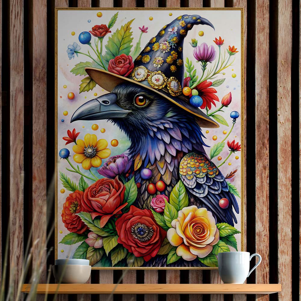 5D Diamond Painting mit AB-Effekt - Magischer Rabe, Unique-Diamond