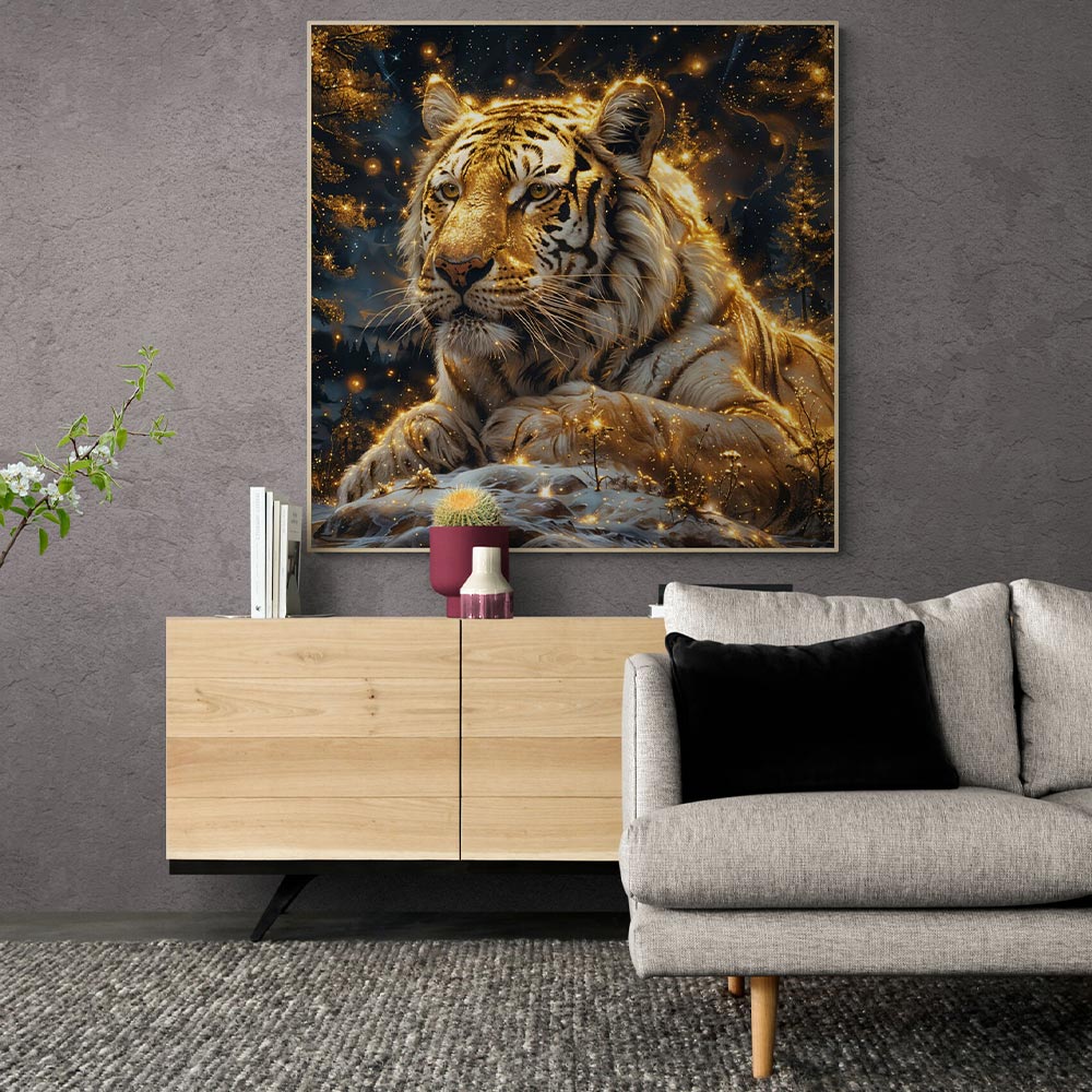 5D Diamond Painting mit AB-Effekt - Tiger im Winterwald mit 100 Farben, Unique-Diamond