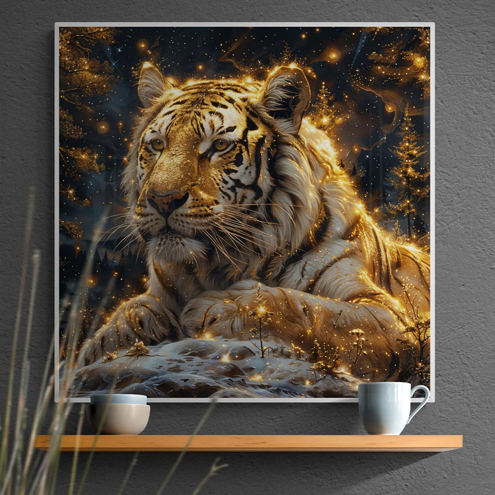 5D Diamond Painting mit AB-Effekt - Tiger im Winterwald mit 100 Farben, Unique-Diamond
