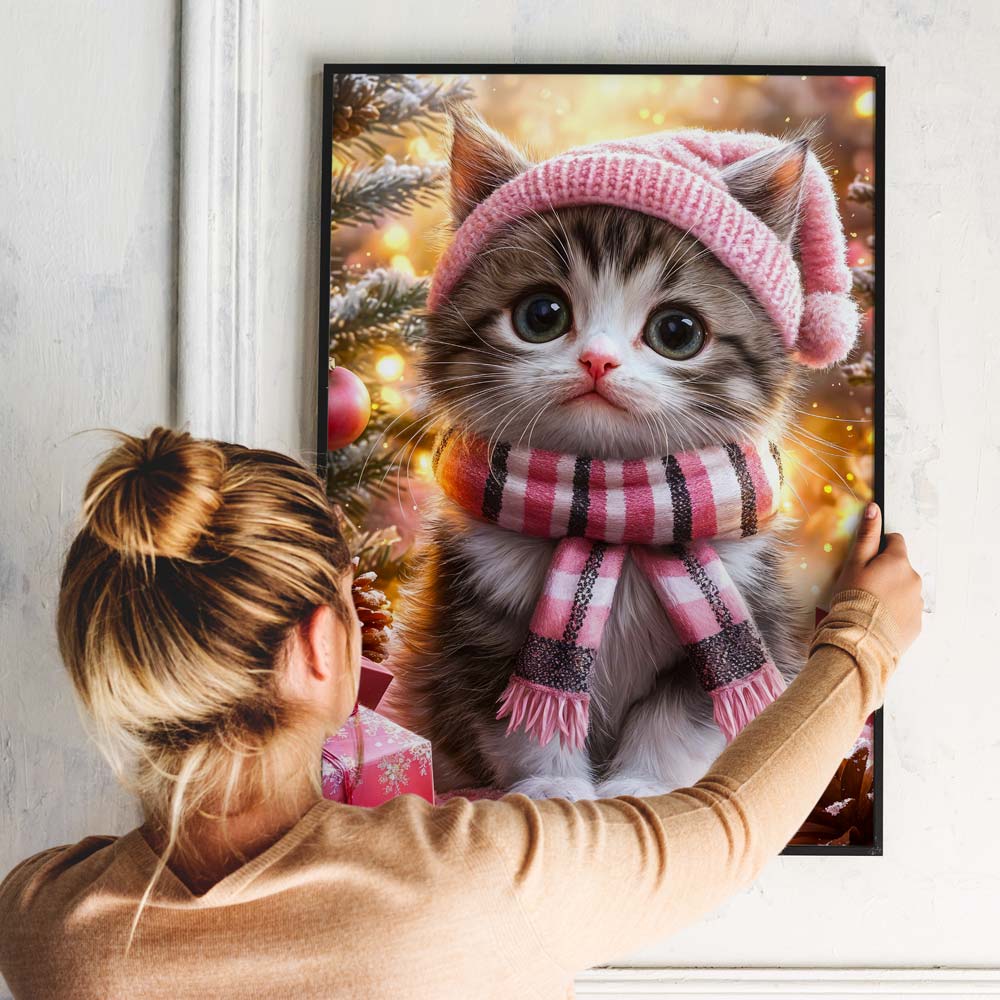 5D Diamond Painting mit AB-Effekt - Weihnachtskatze, Unique-Diamond