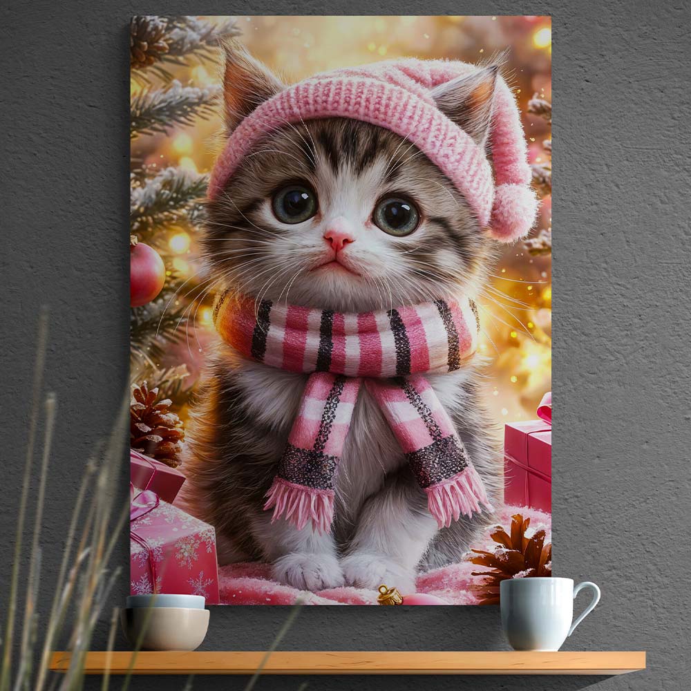 5D Diamond Painting mit AB-Effekt - Weihnachtskatze, Unique-Diamond