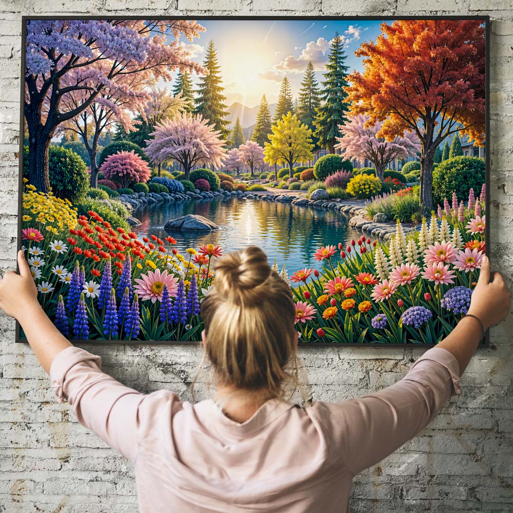 5D Diamond Painting mit AB-Effekt - Zauberhafte Gartenidylle mit 100 Farben, Unique-Diamond