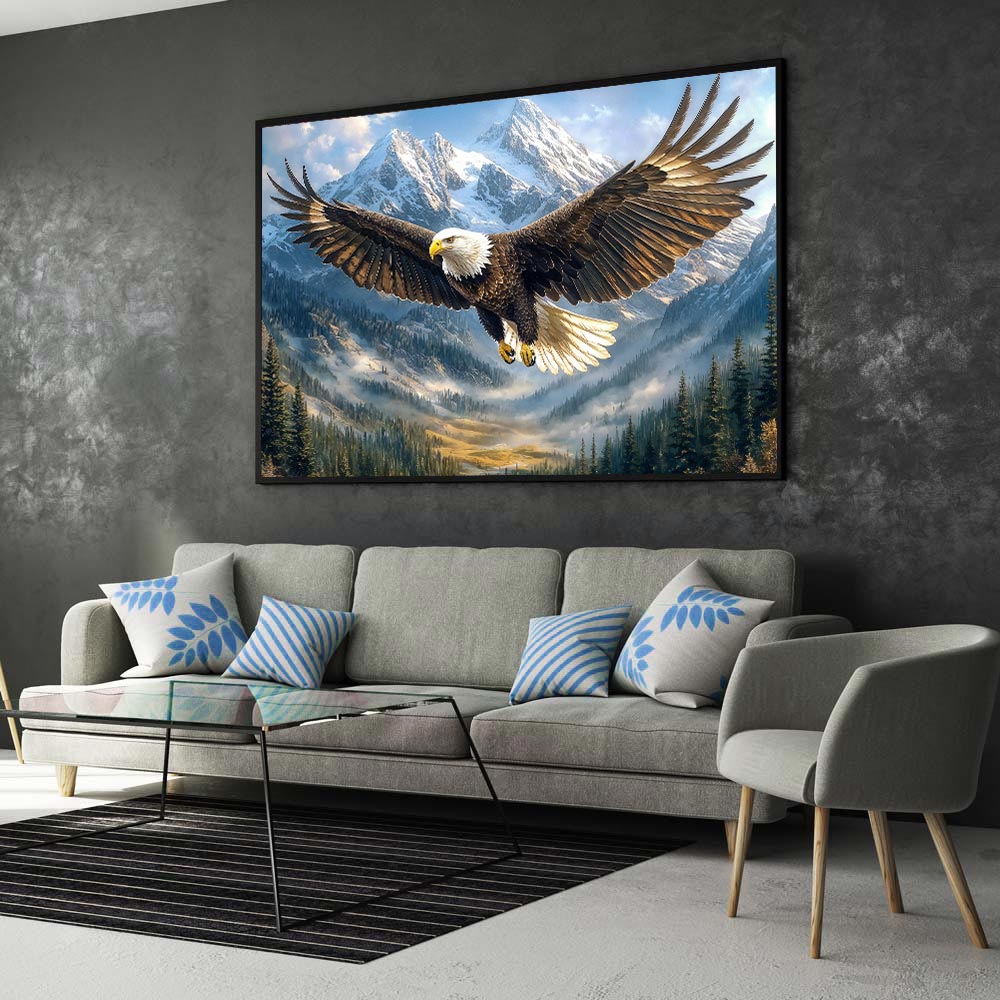 5D Diamond Painting mit AB Effekt – Adler in majestätischer Berglandschaft, Unique-Diamond