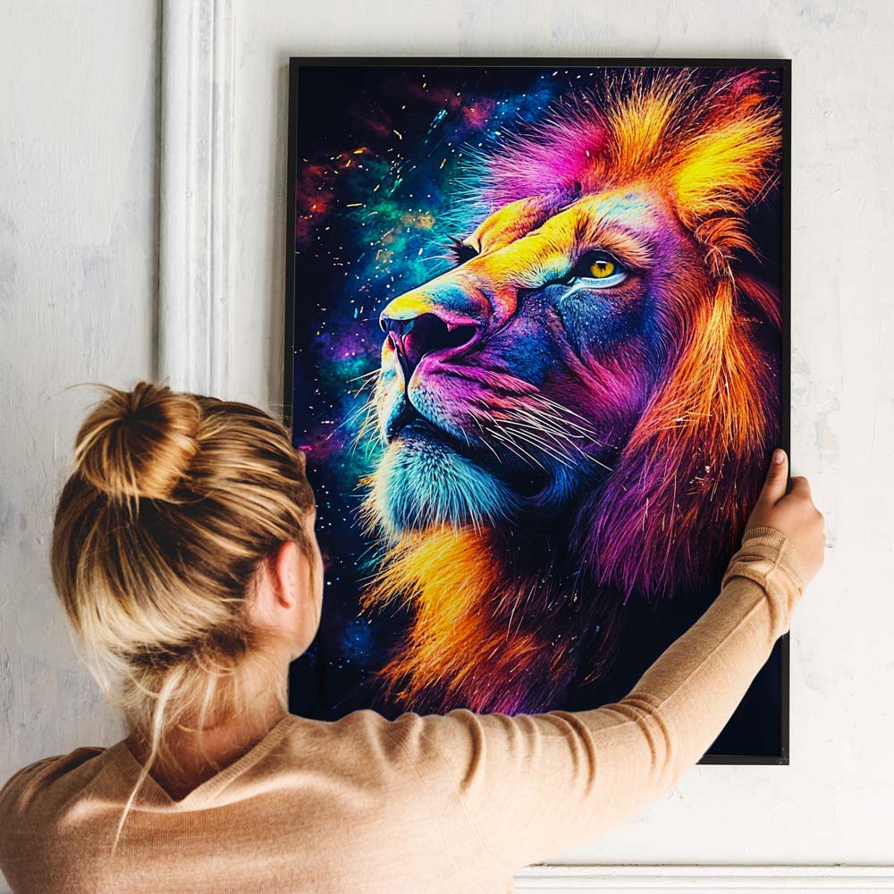 5D Diamond Painting mit AB-Effekt – Astrale Majestät des Löwen mit 100 Farben, Unique-Diamond