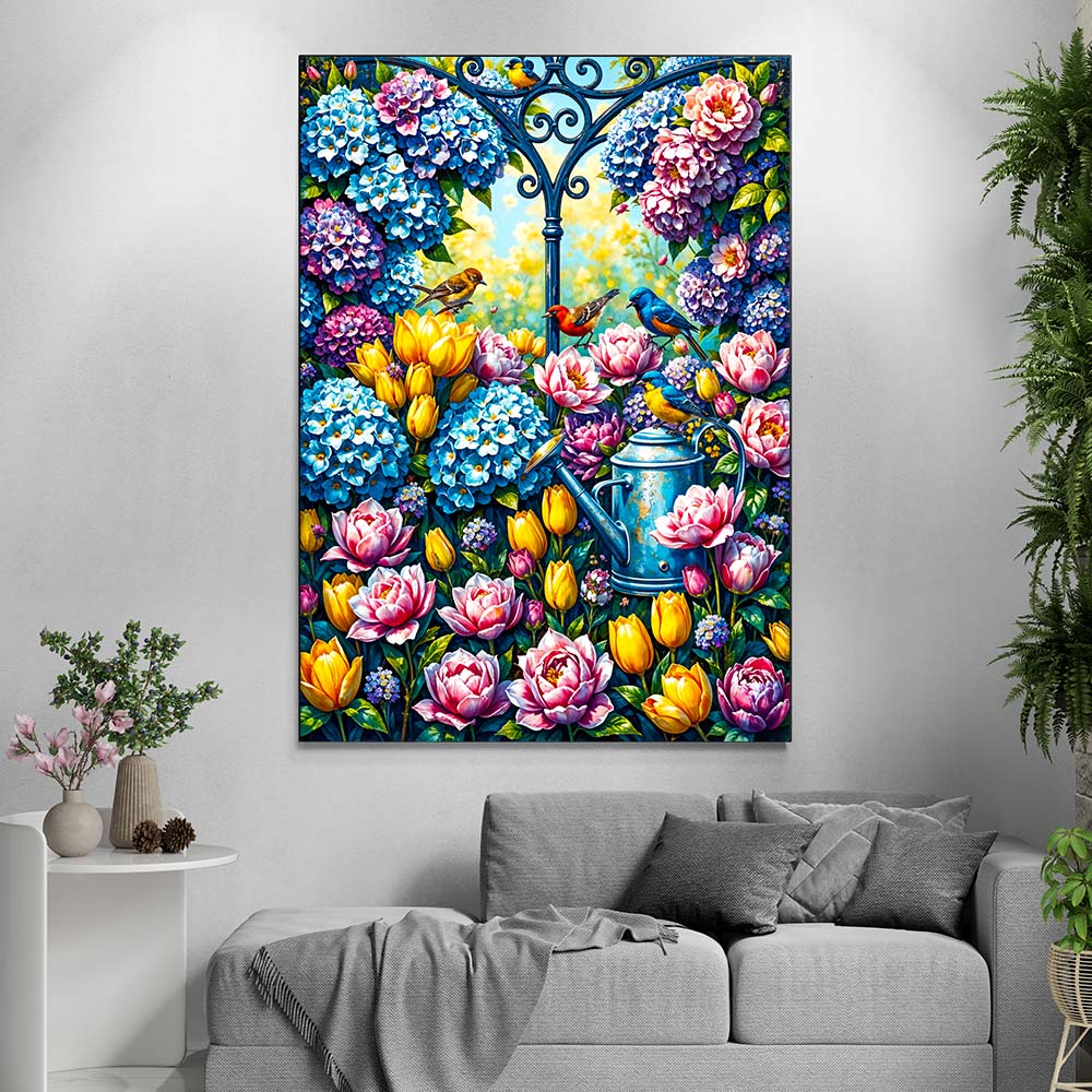 5D Diamond Painting mit AB-Effekt – Blühender Gartentraum, Unique-Diamond