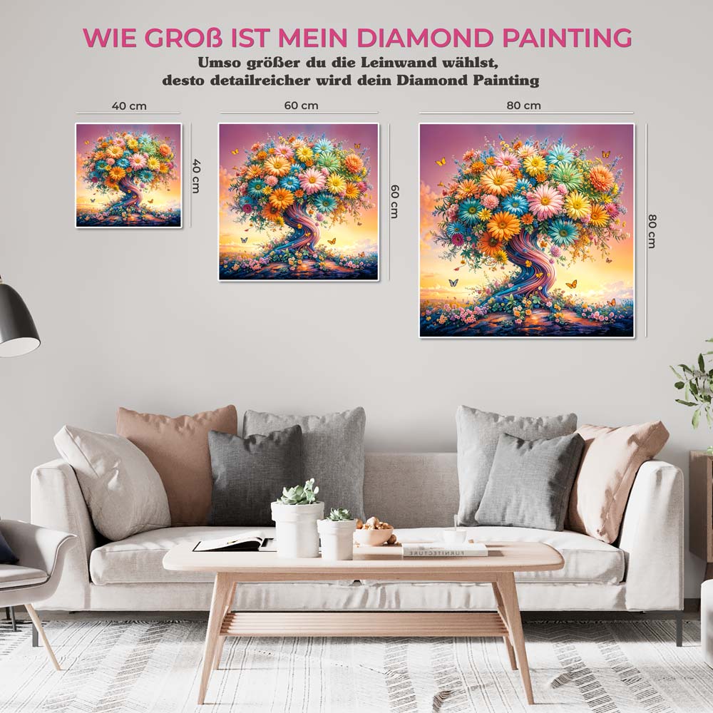 5D Diamond Painting mit AB Effekt – Blütenbaum des Lebens, Unique-Diamond