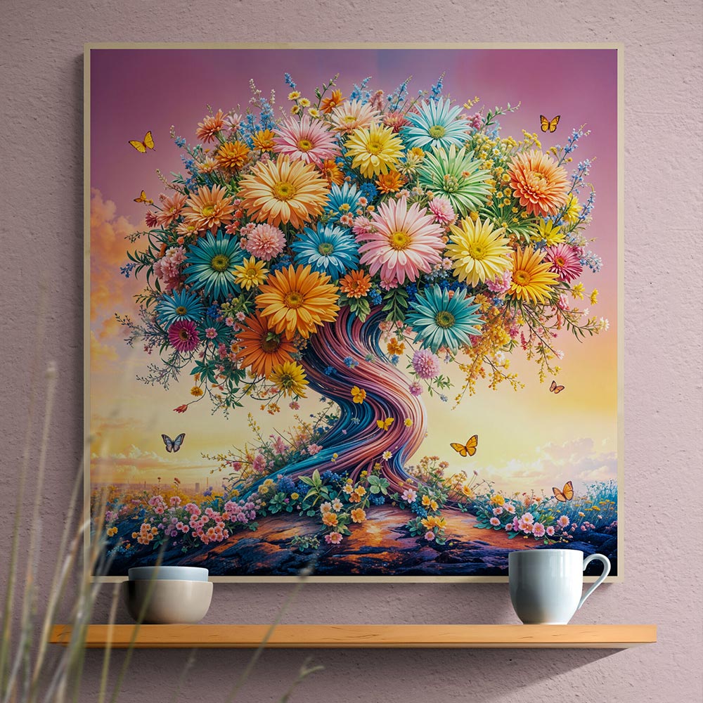 5D Diamond Painting mit AB Effekt – Blütenbaum des Lebens, Unique-Diamond