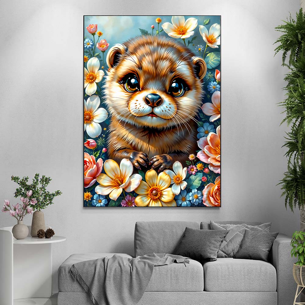 5D Diamond Painting mit AB-Effekt – Blütenzauber des kleinen Wiesels, Unique-Diamond