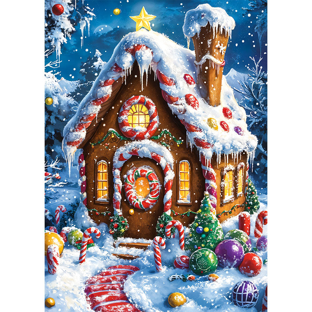 5D Diamond Painting mit AB-Effekt – Das Lebkuchenhaus, Unique-Diamond