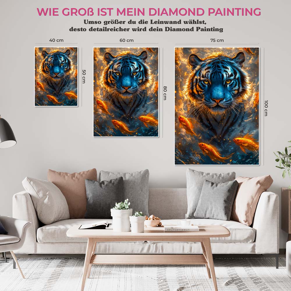 5D Diamond Painting mit AB-Effekt – Der mystische Tiger des Meeres, Unique-Diamond