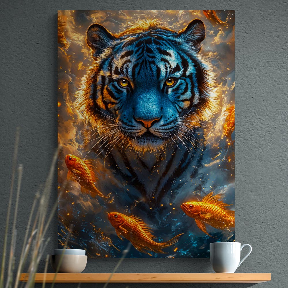 5D Diamond Painting mit AB-Effekt – Der mystische Tiger des Meeres, Unique-Diamond
