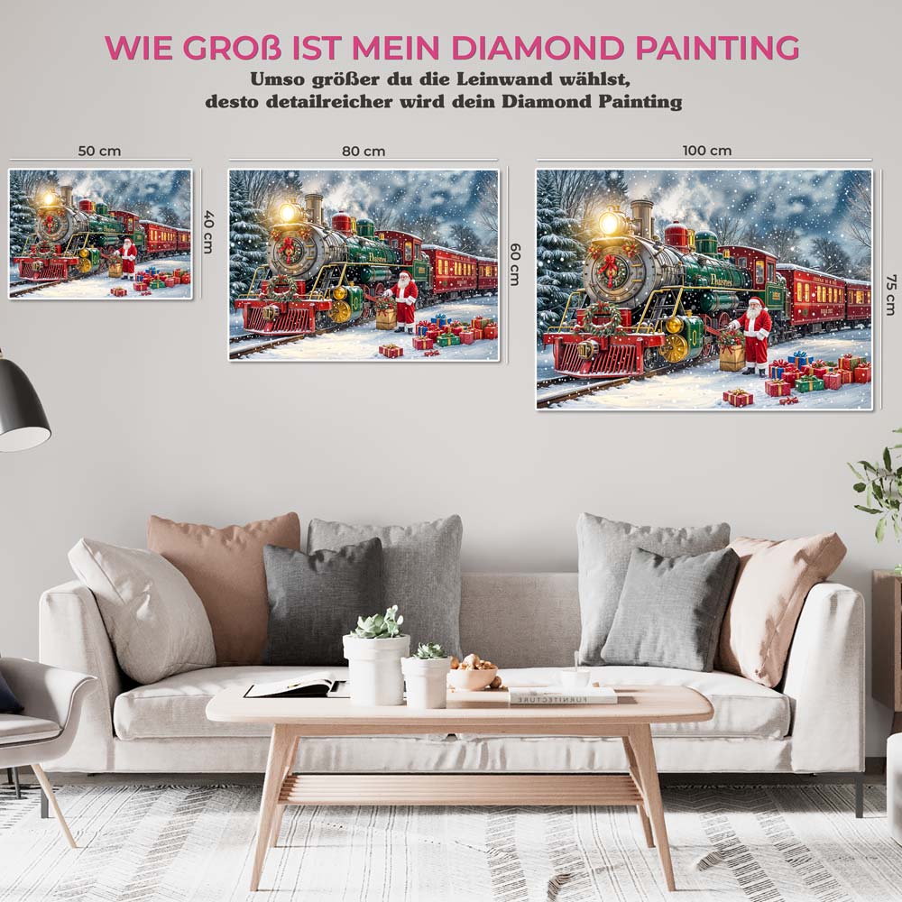 5D Diamond Painting mit AB-Effekt – Die Weihnachtsbahn mit 100 Farben, Unique-Diamond