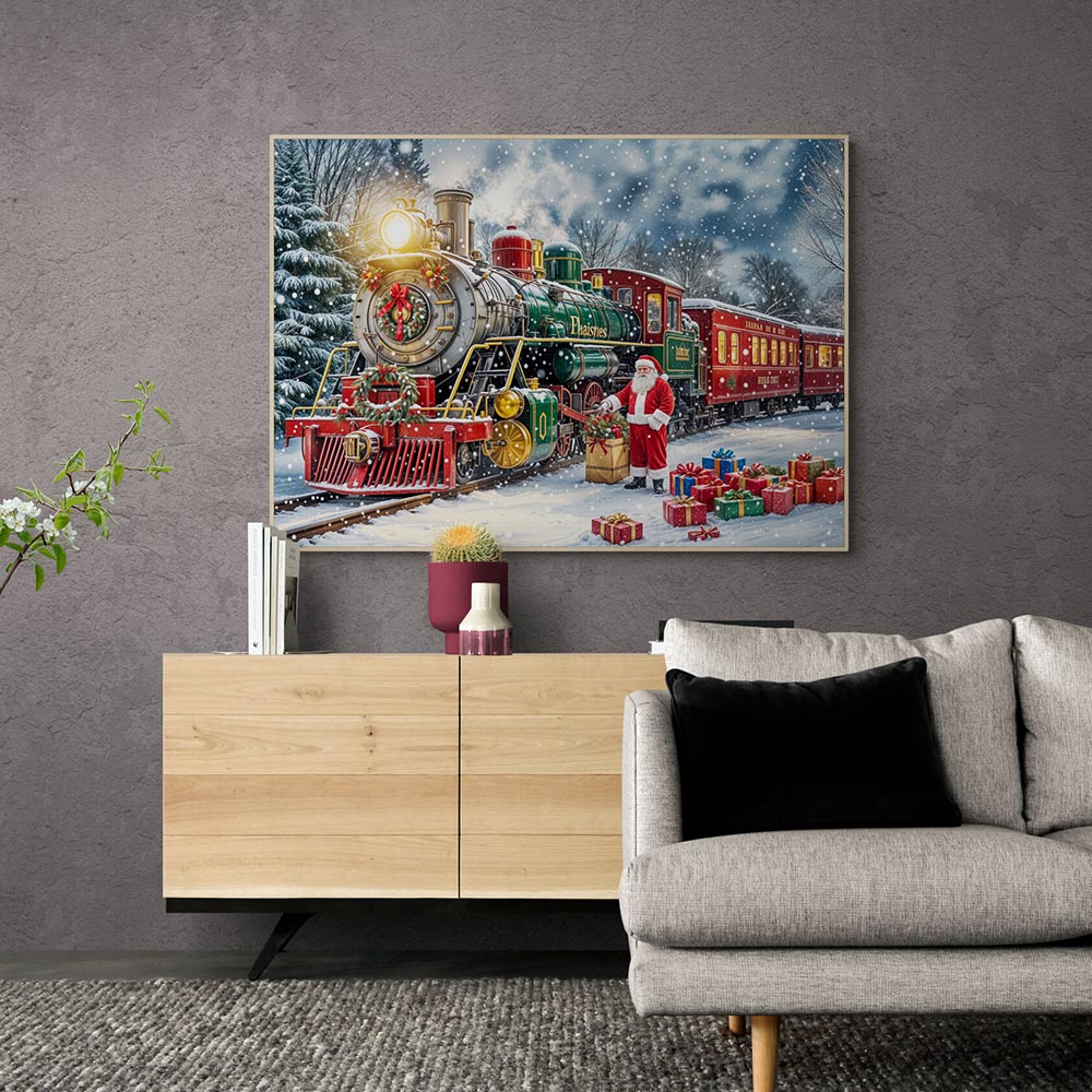 5D Diamond Painting mit AB-Effekt – Die Weihnachtsbahn mit 100 Farben, Unique-Diamond