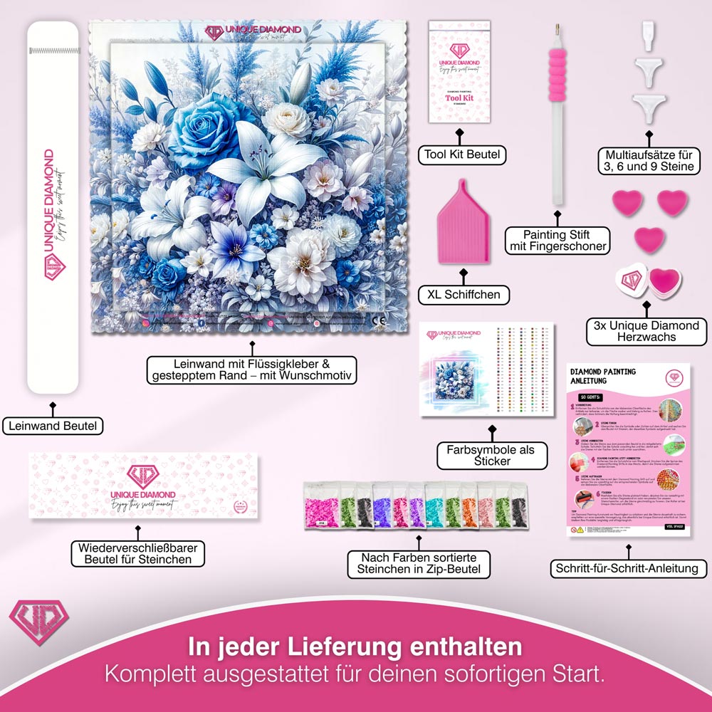 5D Diamond Painting – Eiskristall-Blüten Unique-Diamond