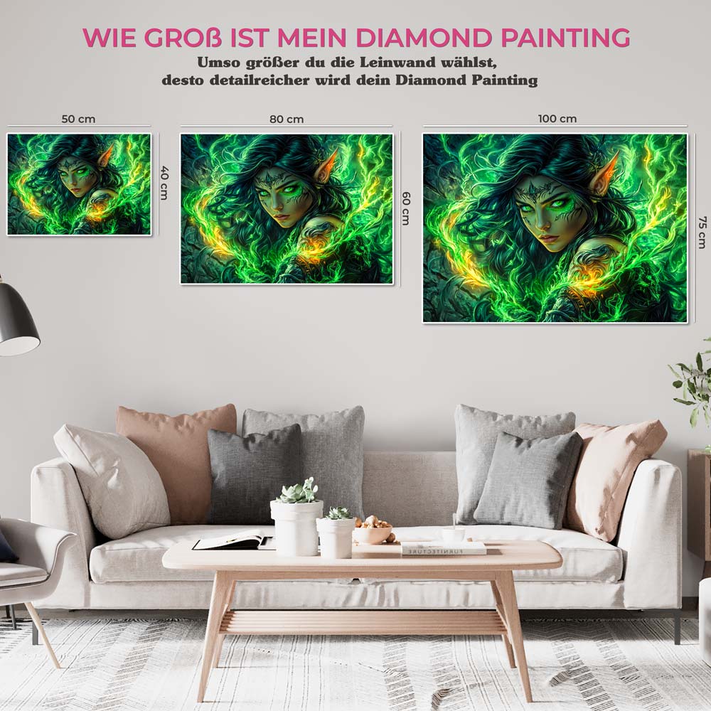 5D Diamond Painting mit AB Effekt – Elfenmagie in Grün, Unique-Diamond