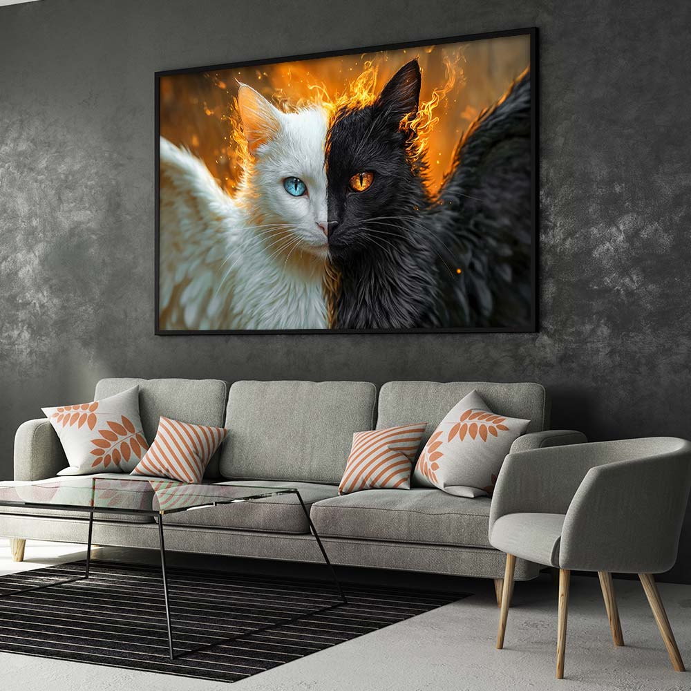 5D Diamond Painting – Engel und Dämon: Die zwei Seiten der Katze Unique-Diamond