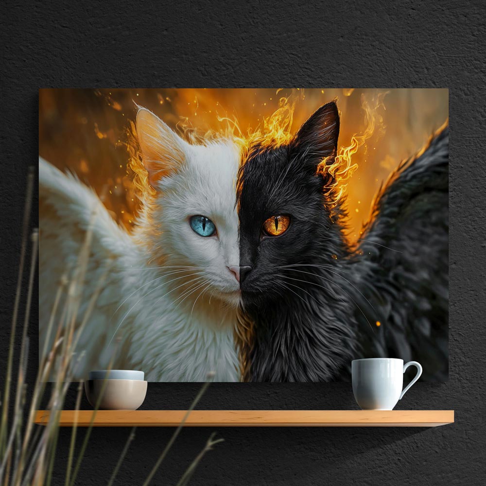 5D Diamond Painting mit AB Effekt – Engel und Dämon: Die zwei Seiten der Katze, Unique-Diamond