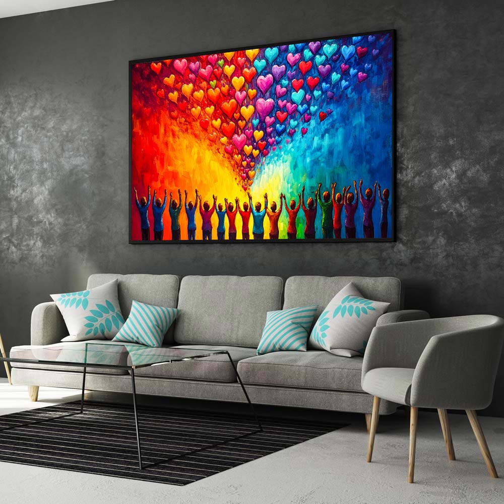 5D Diamond Painting mit AB Effekt – Farbenfrohe Herzen und Menschen mit 100 Farben, Unique-Diamond