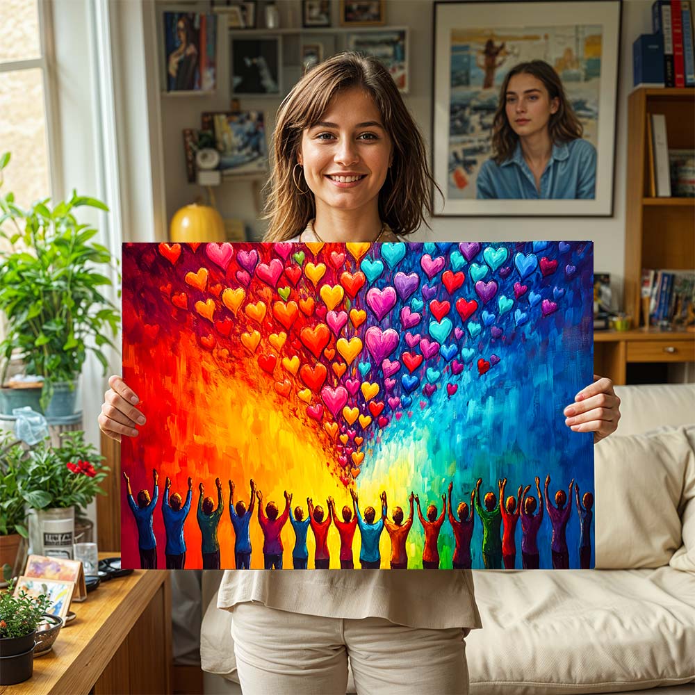 5D Diamond Painting mit AB Effekt – Farbenfrohe Herzen und Menschen mit 100 Farben, Unique-Diamond