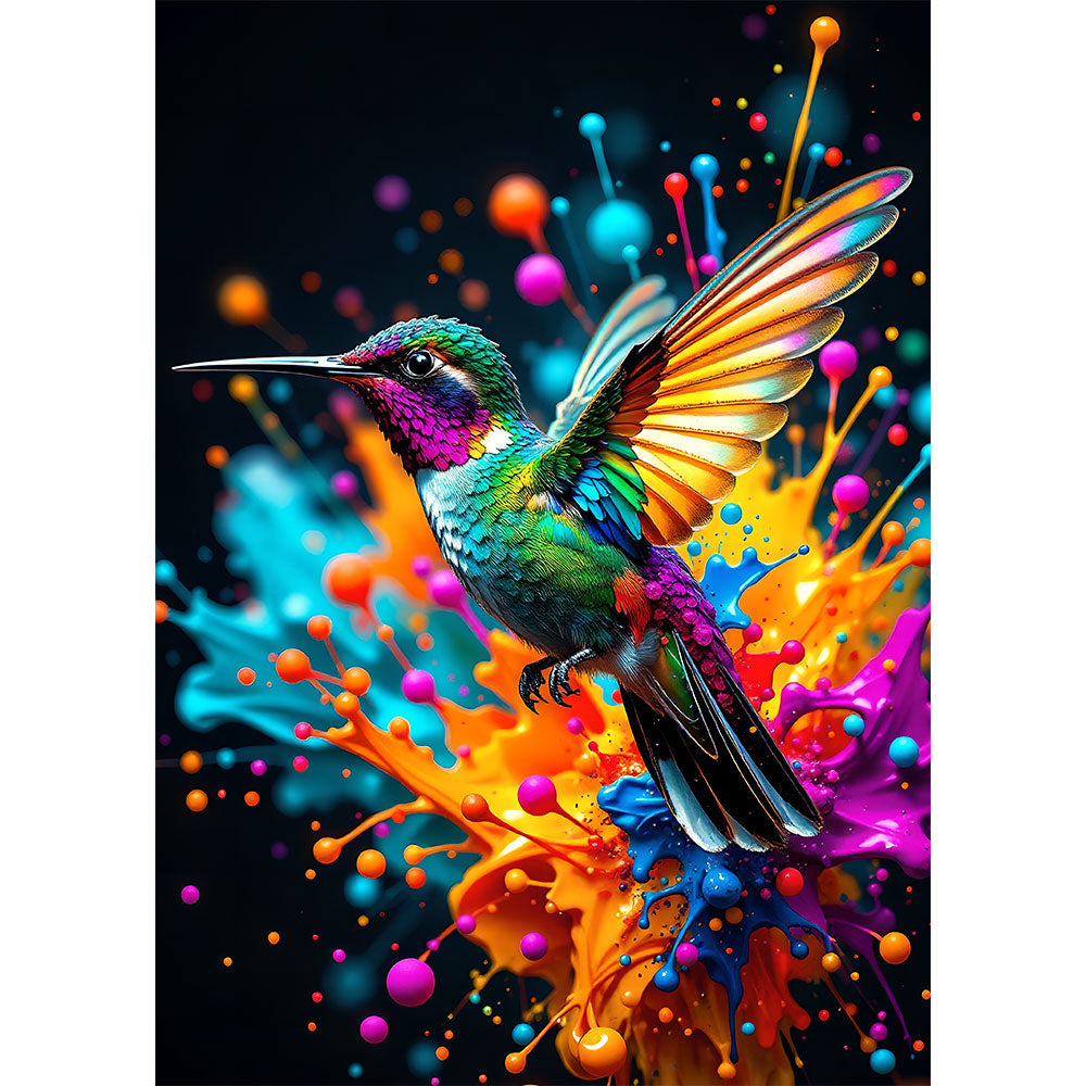 5D Diamond Painting mit AB-Effekt – Farbenspiel des Kolibris mit 100 Farben, Unique-Diamond