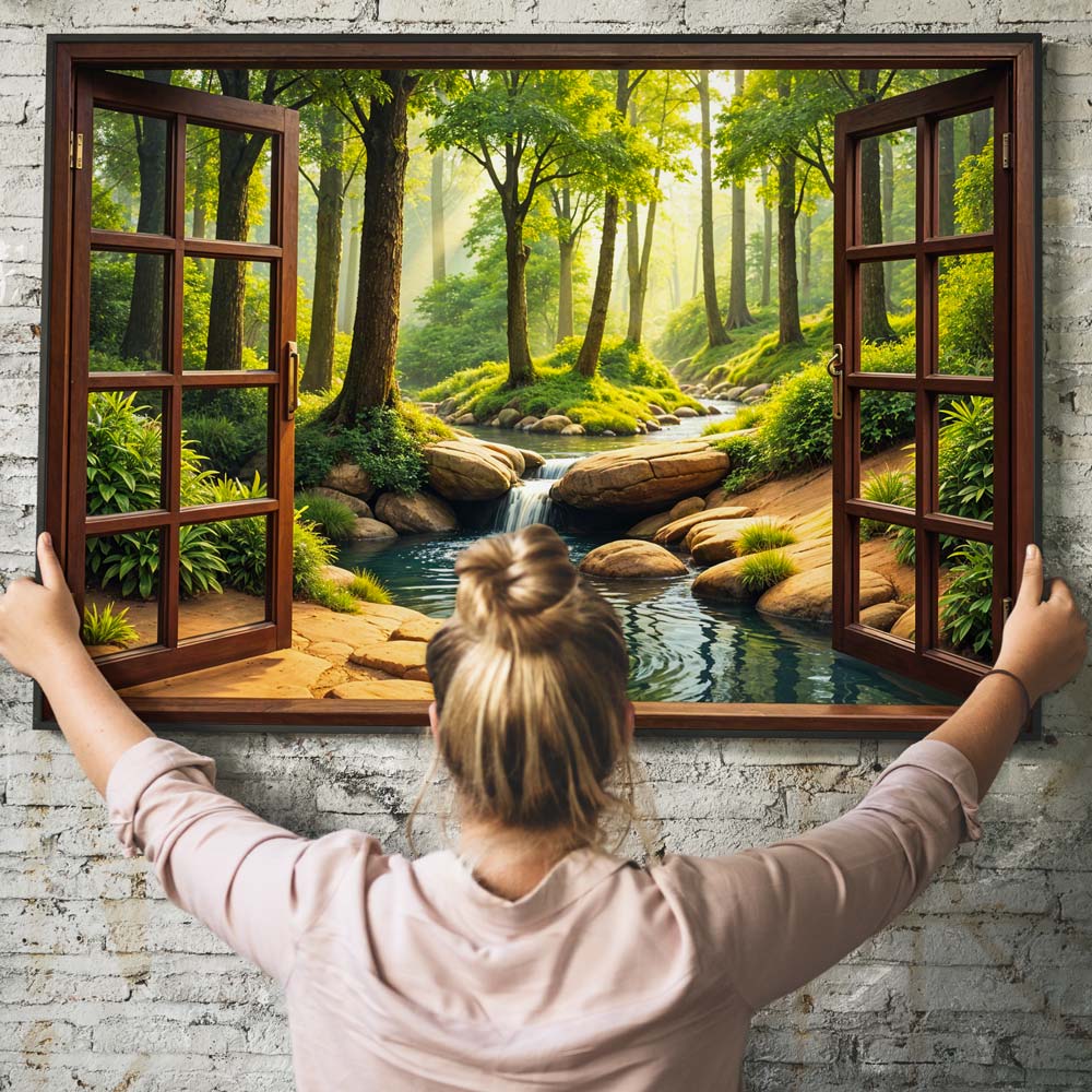 5D Diamond Painting mit AB-Effekt – Fenster zur Natur mit 100 Farben, Unique-Diamond