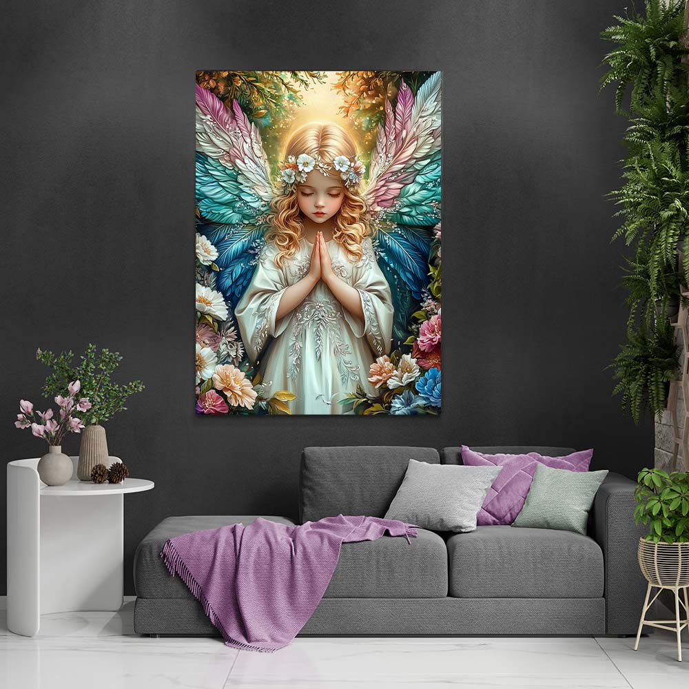 5D Diamond Painting mit AB-Effekt – Gebet des Engels mit 100 Farben, Unique-Diamond