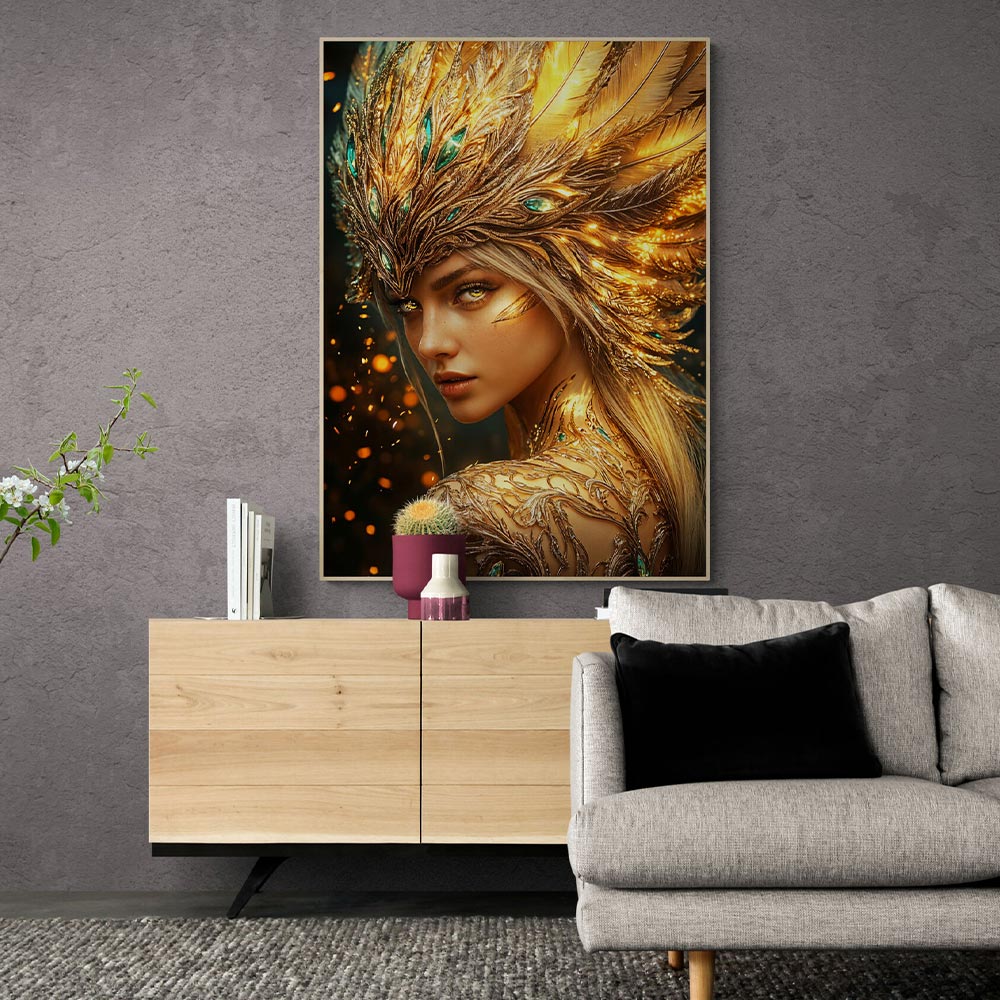 5D Diamond Painting mit AB Effekt – Goldene Göttin mit Kristallkrone, Unique-Diamond