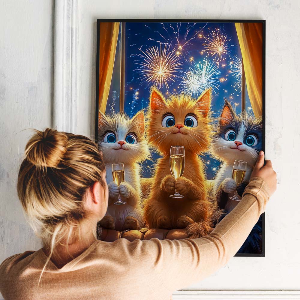 5D Diamond Painting mit AB-Effekt – Katzen Silvesterfeier, Unique-Diamond